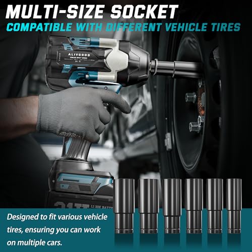 Upgrade 1500N.m/1150 Ft-lbs Cordless Impact Wrench, 2x 5.0AH Battery, 1/2 Inch Electric Impact Gun, Fast Charger, Power Impact Wrench for Truck RV Heavy-duty, 6 Sockets(17mm,18mm,19mm,21mm,22mm,24mm) - style: 1500N.m/1150Ft-lbs