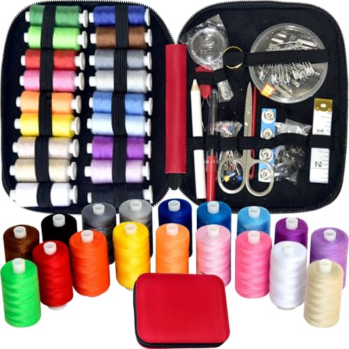 Sewing Kit with Case Portable Sewing Supplies for Home Traveler, Adults, Beginner, Emergency, Contains 18 Sewing Thread, Scissors, Needles, Measure etc,Bright Christmas Red - color: Bright Christmas Red, size: 1 Pack