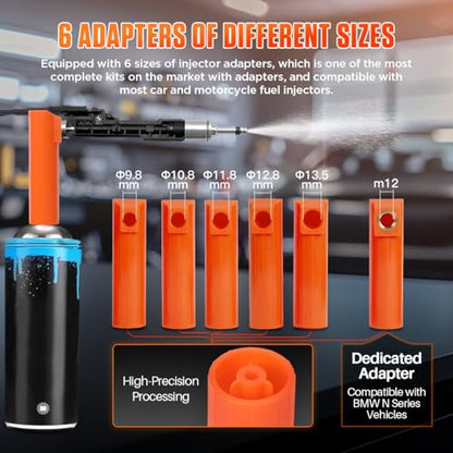 Fuel Injector Cleaner Kit Universal Fuel Injector Tester And Cleaner Kit,8 Pulse Modes Fuel Injector Cleaning Kit,DIY Fuel Injector Cleaner Tool with 6 Size Cleaning Adapters,12V/5V Output Power