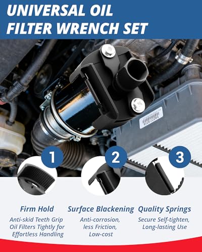 4Pcs Oil Filter Wrench Adjustable Universal | Oil Filter Removal Tool for Cars, Trucks & SUVs (60-80/80-105mm) + Non-Slip Strap Wrench for Home Plumbing |