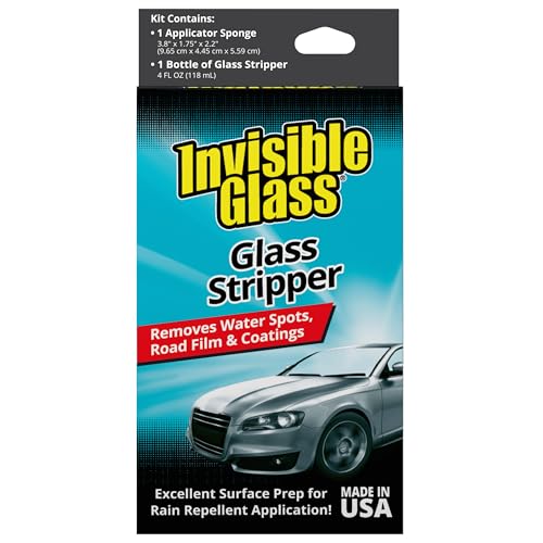 Invisible Glass 91411 Glass Stripper – Hard Water Spot Remover – Strips Coatings, Waxes, Oils & Road Film – Preps Windshields for Rain Repellent & Ceramic Coating, 4 Fl Oz (Pack of 2) - size: 4 Fl Oz (Pack of 2)