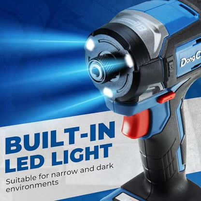 Dong Cheng 20V 4.2" Compact Impact Driver, 1840in-lbs Torque, with 2 x 2.0Ah Batteries, 1/4" Hex Chuck, 3200RPM, 4300IPM, Brushless Impact Driver for Cabinetry, Deck Building & HVAC Installation - style: 1840in-lbs, 2x Battery, Upgrade