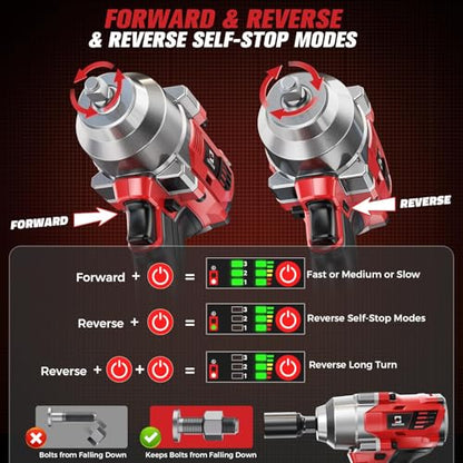 Cerycose Cordless Impact Wrench 3/8" Compatible with Milwaukee 18V Battery, 600Ft-lbs (800N·m), Brushless Electric Impact Driver, 2400 RPM, LED Light – Compact, Light-Duty(No Battery) - color: Red (600 Ft-lbs)