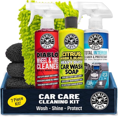 Chemical Guys, 7-Piece Car Cleaning Kit, Wash, Wheel & Interior Cleaners | Everything a first-time detailer needs for a full inside-and-out clean without buying pieces one at a time - style: KIT