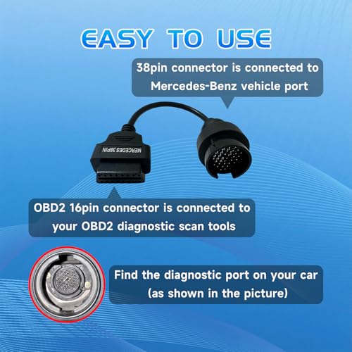 38 Pin MB Benz Obd2 Adapter Diagnostic Connector, Compatible for Mer cedes Benz 38pin OBD1 to OBD2 16 Pin Adapter Cable, Work with ELM327 - style: Fit for Benz-38pin