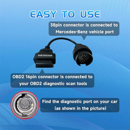 38 Pin MB Benz Obd2 Adapter Diagnostic Connector, Compatible for Mer cedes Benz 38pin OBD1 to OBD2 16 Pin Adapter Cable, Work with ELM327 - style: Fit for Benz-38pin