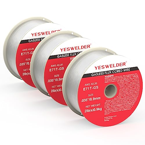 YESWELDER Flux Core Gasless MIG Wire, E71T-GS Mild Carbon Steel .035-Inch Diameter 2-Pound, Strong ABS Plastic Spool Welding Wire (3Packs) - size: .035'' 3pk