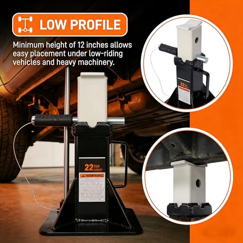 22-Ton Heavy-Duty Jack Stands, Adjustable Steel Support with Locking Pin, Professional Automotive Stand for Trucks, SUVs, and Vehicles, 44,000 lbs Capacity, 1 Pair (Black + Steel) - color: Black + Steel