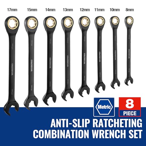 WORKPRO Upgraded 8-piece Anti-Slip Ratcheting Combination Wrench Set with Quick-Slide Open End, 72-Teeth, Cr-V Constructed, Black Metric Wrenches Set with Roll Up Pouch, 8mm-17mm - style: Metric + Quick Release
