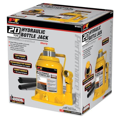 Performance Tool W1644 20 Ton (40,000 lbs.) Heavy Duty Shorty Bottle Jack - size: 20-Ton - Shorty
