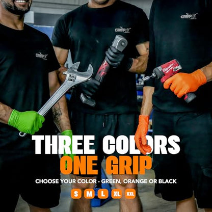 GRIPXX Herkules Grip Heavy Duty 8Mil Orange Nitrile Gloves,3D Raised Diamond Texture-Latex & Powder Free-Industrial, Mechanic (10, Medium) - size: Medium, style: Orange - 1000 Count