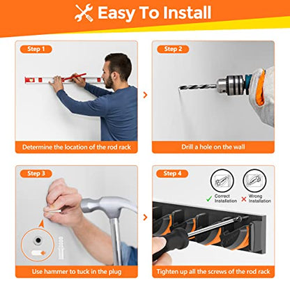 PLUSINNO V9 Vertical Fishing Rod Holders, Wall Mount 4-Pack - Holds 36 Rods, Diameter 3-19mm - style: Orange 4-pack (store 36 combos)