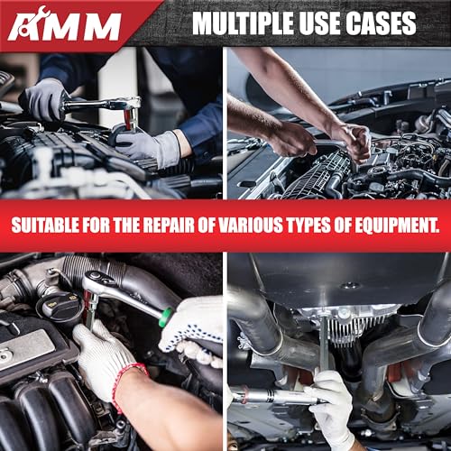AMM 3/8 Inch Drive Extra Long allen hex bit socket set,19-Piece Standard SAE & Metric Allen socket set, S2 Alloy steel, Automobile repair tools