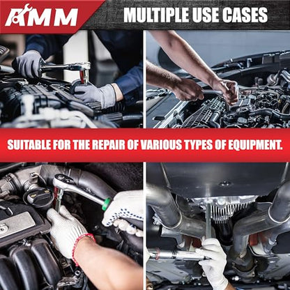 AMM 3/8 Inch Drive Extra Long allen hex bit socket set,19-Piece Standard SAE & Metric Allen socket set, S2 Alloy steel, Automobile repair tools
