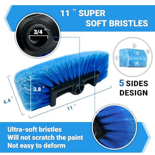 72" Long Handle Car Wash Brush with Hose Attachment, Flow-Through Soft Bristle Five-Sided Brush - style: 72" Car Wash Brush