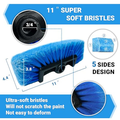 72" Long Handle Car Wash Brush with Hose Attachment, Flow-Through Soft Bristle Five-Sided Brush - style: 72" Car Wash Brush