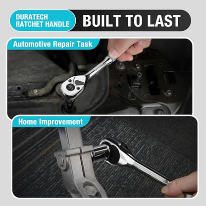 DURATECH 3-Piece Drive Ratchet, 90-Tooth Quick-Release Ratchet Wrench | 1/4", 3/8", 1/2" Socket Wrench for Men Women, Reversible, Cr-V Made, 4° Swing, Full Polished-with Plastic Insert Storage Box - size: Combo Kit (Plastic Tray)