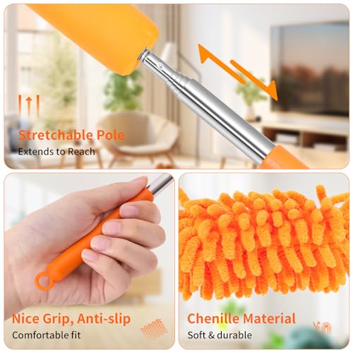Mini Duster for Cleaning, 360° Bendable Hand Dusters with Extension Pole, Washable Small Duster for Car Interior, Office, Furniture - color: 2 Pack Blue Grey