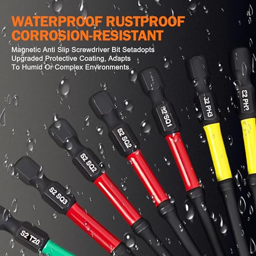 Magnetic Screwdriver Drill Bit Set, 13Pcs Impact Driver Bit Set Including Phillips Screwdriver Bit Set S2 Alloy Steel Security Torx Screwdriver Set Square Drive Drill Bit Set for Electric Hand Tool