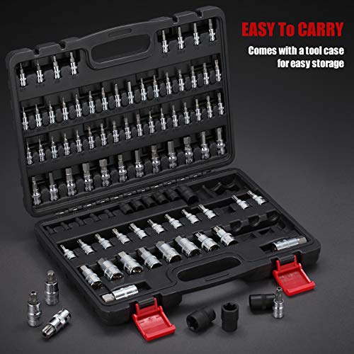 92-Piece Allen and Torx Bit Socket Set, 1/4" 3/8" and 1/2" Drive Tamper Proof Torx/Hex SAE & Metric Bit Set