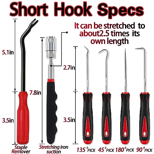 KEZE 15Pcs Carbon Steel Precision Pick & Hook and Trim Removal Tool Set with Scraper and Magnetic Telescoping Tool Kit for Remove Automotive Electronics Maintenance Hoses Gasket Hand Pick Up Tools | With Scraper, Magnetic Telescoping Tool Kit, For Automot