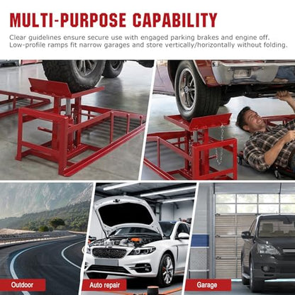 2Pcs Metal Hydraulic Auto Repair Ramps, 5 Ton Capacity Vehicle Service Ramps for Cars, Trucks & Routine Tire Replacement