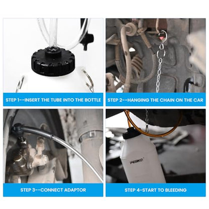 1L Brake Bleeder Bottle with 24 inch Tube and Rubber Connector | Brake Bleeder Kit One Person, For Collect Waste Brake Fluid - size: 1 L Reservoir Bottle