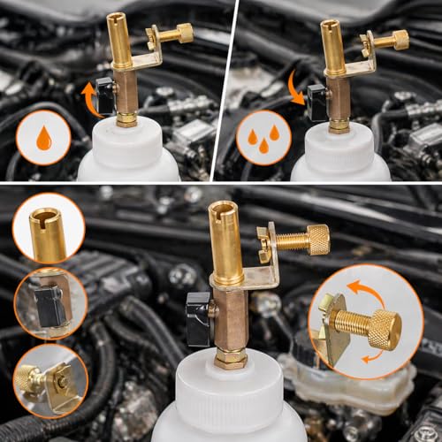 Japard Brake Fluid Refill Bottle, Bleeder Bottle with Adjustable Clamp 1 Liter Master Cylinder, Dispensing Refilling Brake Bleeder Kit, Safe to Prevent Any Spatter