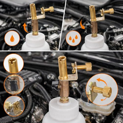 Japard Brake Fluid Refill Bottle, Bleeder Bottle with Adjustable Clamp 1 Liter Master Cylinder, Dispensing Refilling Brake Bleeder Kit, Safe to Prevent Any Spatter