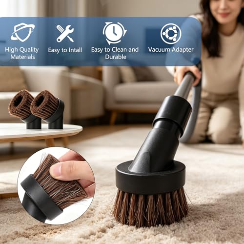 3 Pack Soft Horse Hair Vacuum Brush Attachment for Shark Vacuum Attachments-1 1/4" Round Vacuum Brush With 1-1/4" To 1-3/8" Adapter for shark brush Attachment and for Most Vacuum Cleaners Accessories