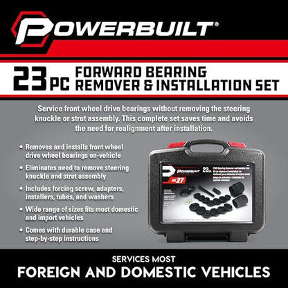 Powerbuilt Front Wheel Drive Bearing Removal and Installation Tool Set, Domestic and Import, 23 Piece Kit with Adapters - 648741 - style: 23 Piece