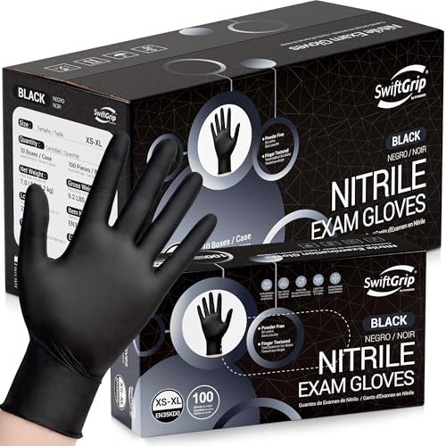 SwiftGrip Disposable Nitrile Exam Gloves, Black Nitrile Gloves Disposable Latex Free for Medical, Cooking & Esthetician - color: 09 Black (S, 1000ct)