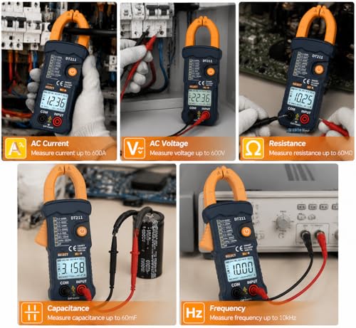 DT211 Mini Smart Clamp Meter | Digital Multimeter AC/DC Voltage & Current Tester | True RMS | NCV Non-Contact Voltage | Resistance, Capacitance, Frequency | Portable for Home/Automotive/Electricians