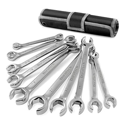 DURATECH Flare Nut Wrench Set, Standard & Metric, 10-Piece, 1/4" to 7/8'' & 9-21mm, CR-V Steel, Organizer Pouch Included - size: 10pc, SAE&Metric