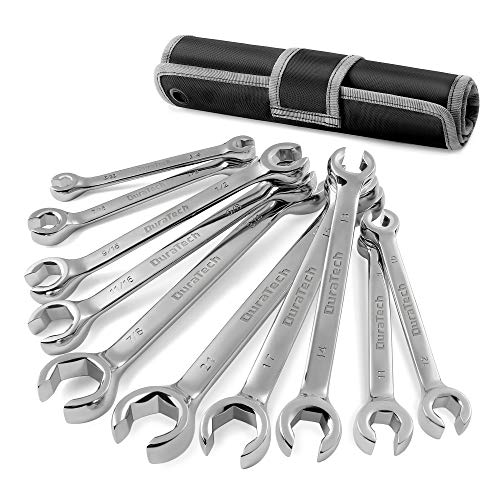 DURATECH Flare Nut Wrench Set, Standard & Metric, 10-Piece, 1/4" to 7/8'' & 9-21mm, CR-V Steel, Organizer Pouch Included - size: 10pc, SAE&Metric