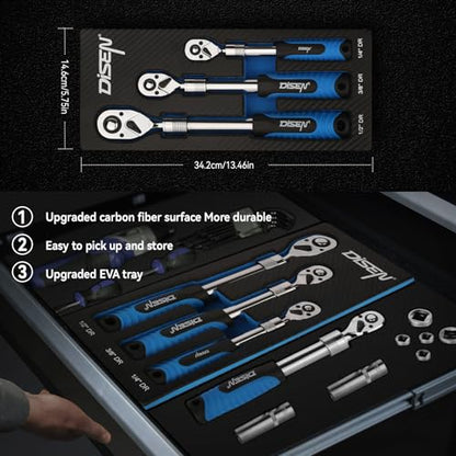 DISEN 3PCS Extendable Ratchet Wrench Set,1/4" 3/8" 1/2" Drive 72-Tooth, Quick-Release, Reversible Drive Socket Wrenches,Soft Grip Handle with Storage Tray - size: 1/4''+3/8''+1/2'' Set, style: 72T Extendable Ratchet