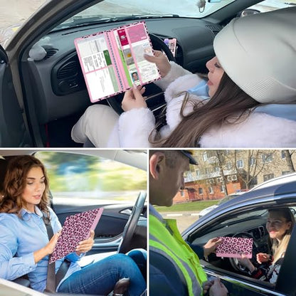 Car Registration and Insurance Holder, with Magnetic Closure for License, Cards and Documents, All Vehicle Needs and Car Accessories (Leopard-Pink) - color: Leopard-Pink