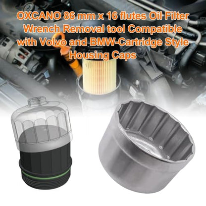 86mm with 16 Flutes Oil Filter Wrench Compatible with Volvo XC90 XC70 S60 S40 C70 S80 V40 V70, Compatible with BMW X3 328i 535i 128i 135i 135is 228i 320i 325i 325xi 330i - style: 86mm 16 flutes