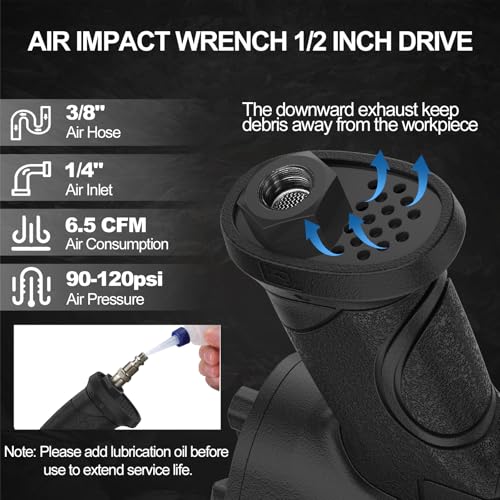 Trivd Frol Air Impact Wrench 1/2" - 1/2 Inch Impact Gun 1/2 Drive, 1500Ft-lbs, 8000RPM High Torque Impact Wrench, Weight 4.74 lb, 1/2 Air Impact Gun for Auto Repair, Tire Shop - style: 1/2 inch Air impact wrench