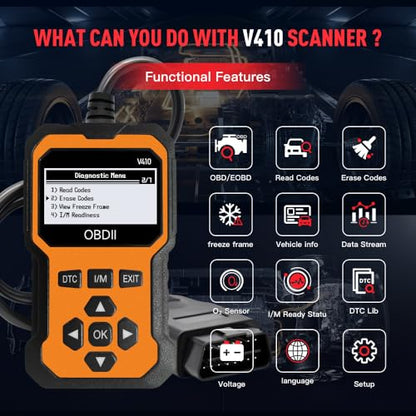 OBD2 Scanner V410 Car Diagnostic Tool – Auto Code Reader for All Vehicles, Engine Fault Code Reader Scan Tool with Live Data/Freeze Frame & Fix Suggestions Orange and Black