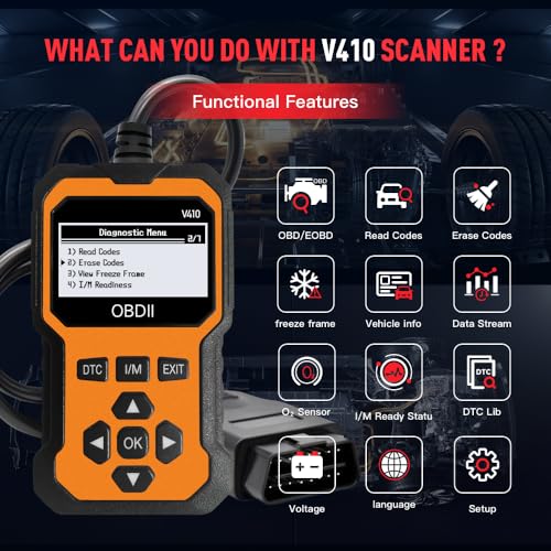 Professional OBD2 Scanner V410 & Car Diagnostic Tool – Auto Code Reader for All Vehicles, Engine Fault Code Reader Scan Tool with Live Data and Fix Suggestions Orange and Black