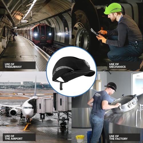 UM ULTRAMAXX Lightweight Bump Cap with Reflective Stripes, Breathable Baseball Cap Style, Head Protection Hard Hat for Men Women - color: Black with Led Light
