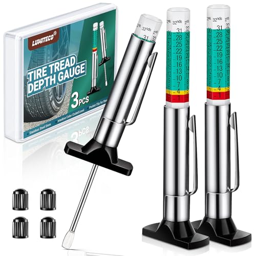LUMITECO 3-Pack Tire Tread Depth Gauge, Color Coded Tire Tread Gauge in 1/32 Inch, Efficient Tread Depth Gauge 32nds Tire Measure Tool Depth for Car, Semi Truck Tire Wear Tread Checker - size: 3-Pack