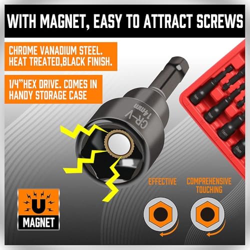 12-Piece Magnetic Nut Driver Set - Premium Impact Power Hex Nut Driver Drill Bit Master Kit, SAE & Metric, 1/4-Inch Quick-Change - style: 12-PC SAE & Metric (Universal Fit)