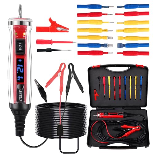 AWBLIN Power Circuit Probe Tester Kit, LCD Digital Automotive Test Light with Voltmeter, 18PCS Multi Function Auto Fuse Circuit Voltage Continuity Current Electric Tests Tool with Black Carrying Case