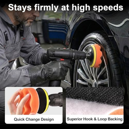 GOH DODD 4 Inch 24 Pieces Buffing Polishing Pads, Car Foam Drill Polishing Pad Kit Sponge Pads Buffer Polisher Kit Headlight Restoration Kit with Wool Pads for Car Polishing, Waxing and Cleaning - color: 24 Pieces