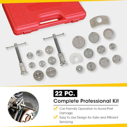 Big RED Torin 22 PCS Brake Caliper Press Tool Kit, Disc Brake Piston Caliper Compressor Tool Set for Brake Pad Replacement Reset, Red, ATRHS-E3318BR