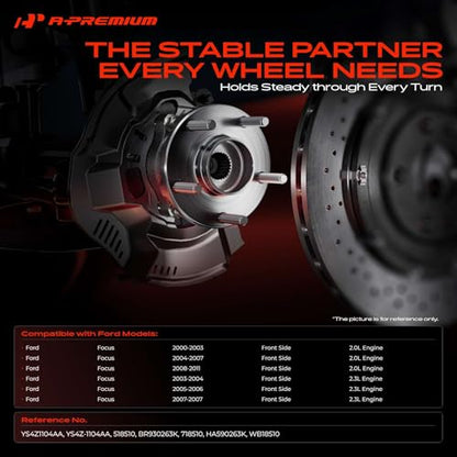 A-Premium Front Wheel Bearing and Hub Assembly Compatible with Ford Focus 2000-2011, w/5-Lug | for Focus 2000-2011, w/5-Lug, High Carbon Steel, Double-Lip Seal Ring, Heat-Resistant Grease
