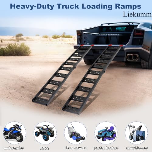 LIEKUMM 83" ATV Ramps 2-Pack, 960 lbs Capacity Folding Loading Ramps for Pickup Trucks, Heavy Duty Truck Ramps for Trailer, Lawn Mower (Black) - size: 83"L(Black/2PCS)