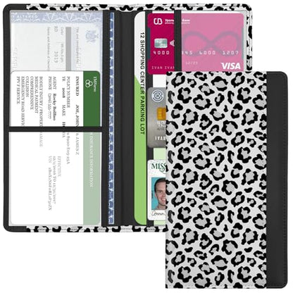 Car Registration and Insurance Holder, with Magnetic Closure for License, Cards and Documents, All Vehicle Needs and Car Accessories (Leopard-White) - color: Leopard-White